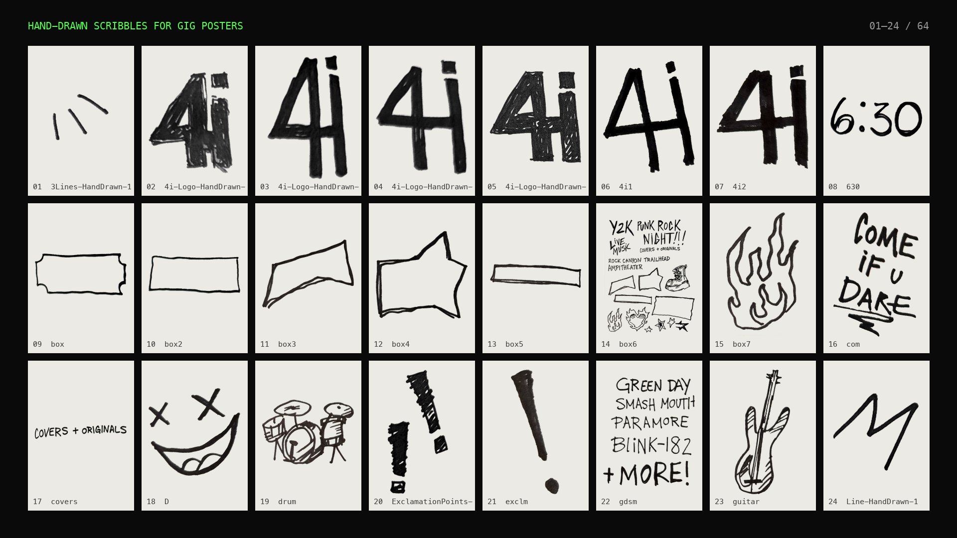 Hand-drawn Scribbles for Gig Posters: contact sheet 2 of 4