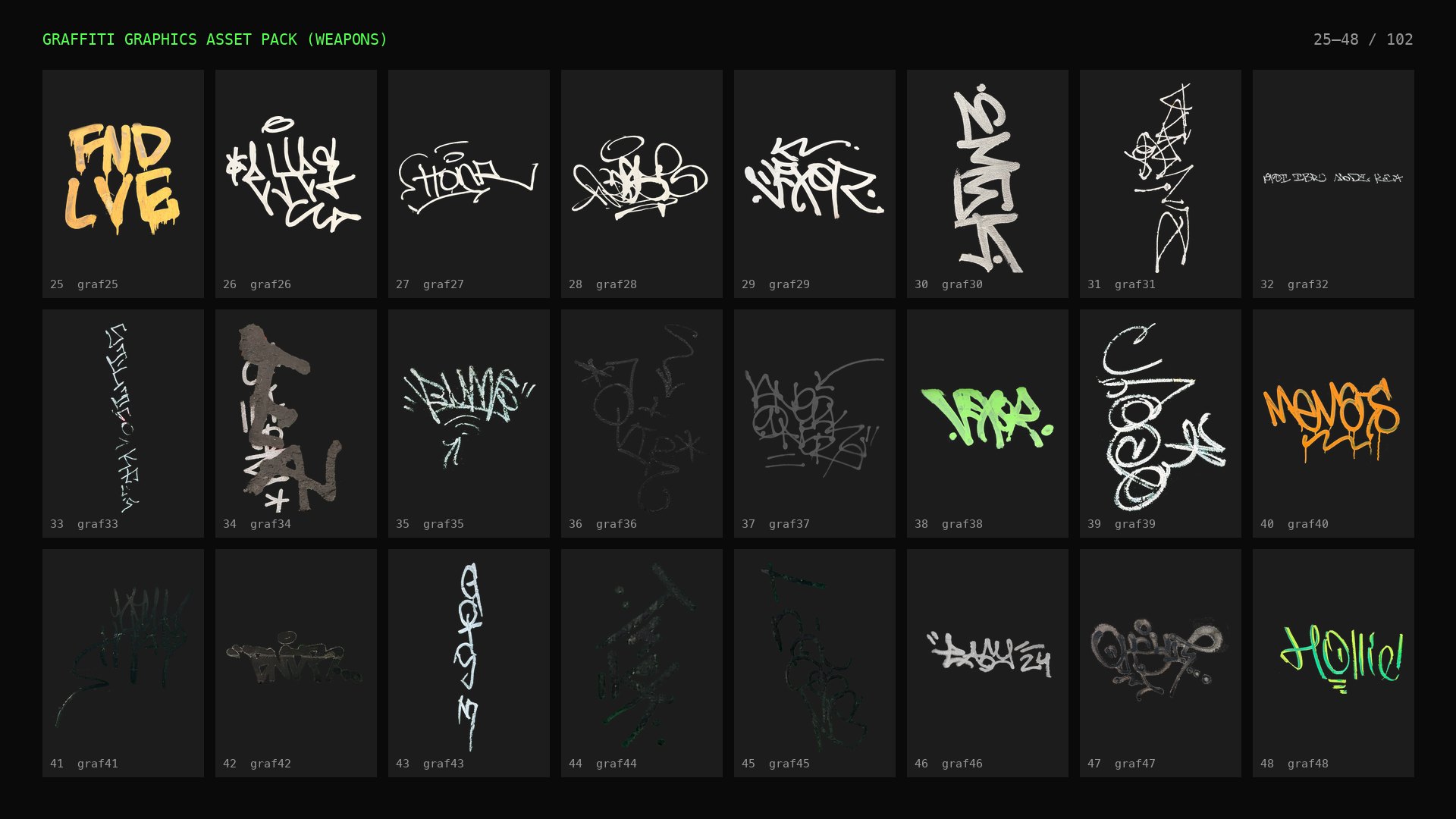 Graffiti Graphics Asset Pack (from "Weapons"): contact sheet 2 of 5