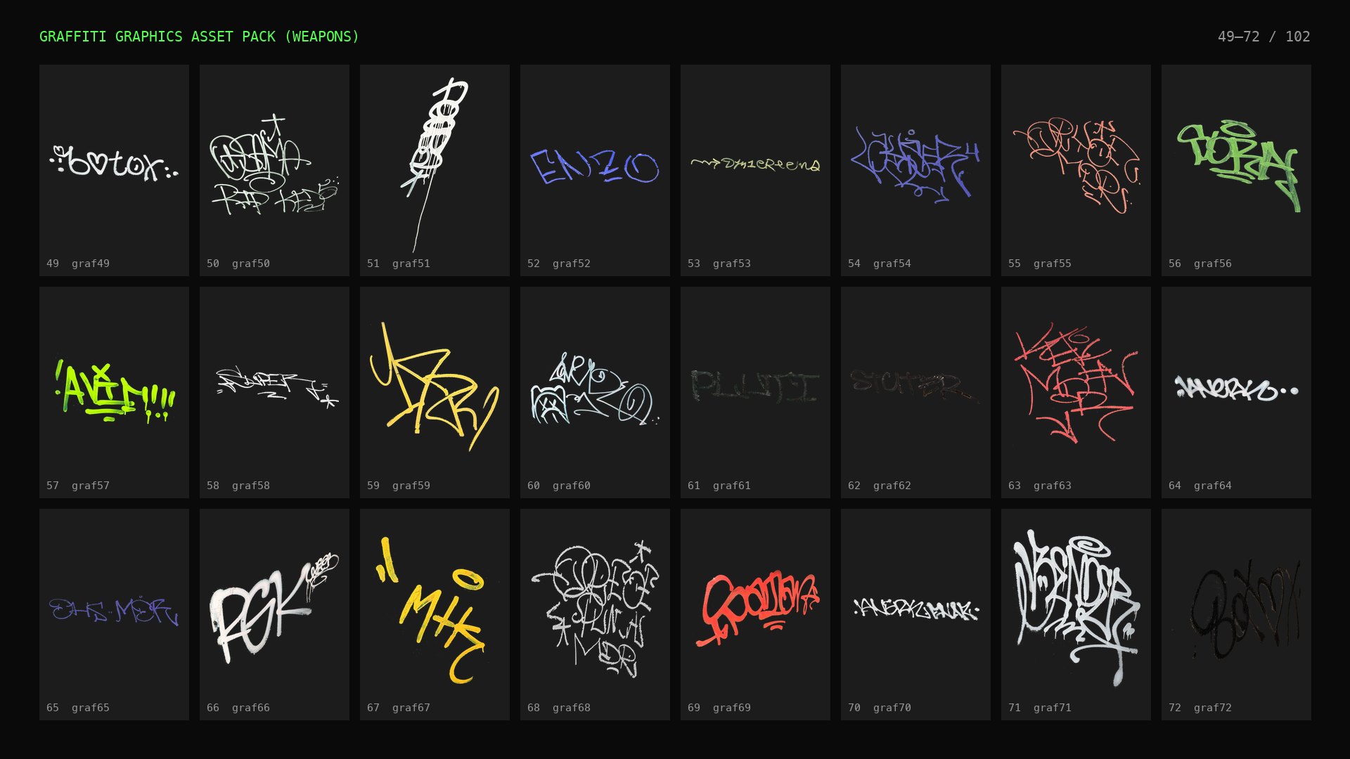 Graffiti Graphics Asset Pack (from "Weapons"): contact sheet 3 of 5