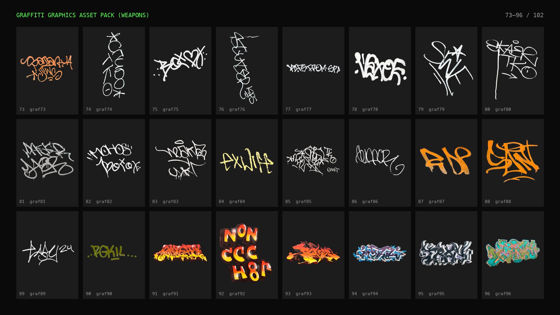 Graffiti Graphics Asset Pack (from "Weapons"): contact sheet 4 of 5